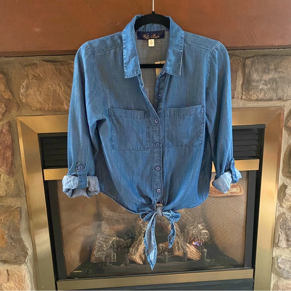 Tie Waist Denim/Chambray Shirt, S
